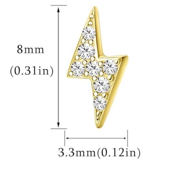 New 925 Sterling Silver CZ Lighting Bolt Stud Earrings - Picture 4 of 12